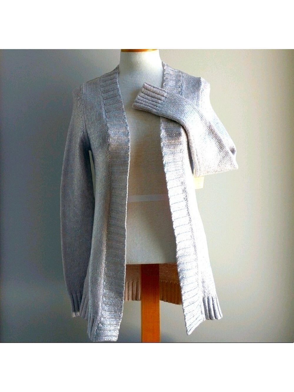 COLDWATER CREEK open cardigan ribbed knit sweater shimmer wave